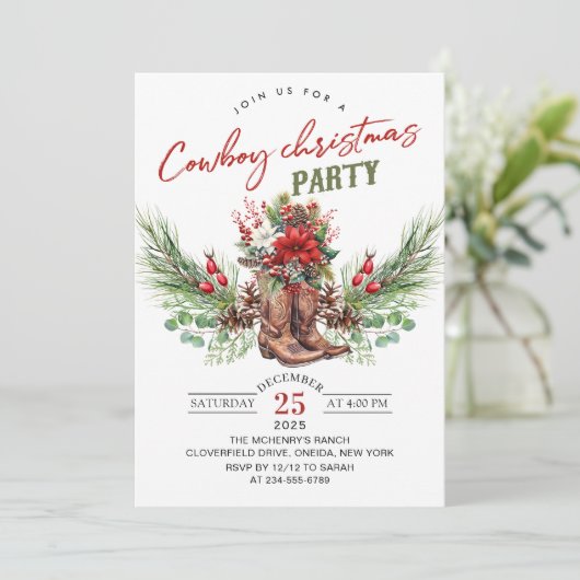 Cowboy Bottes Noël Rustique Party Invitation (Debout devant)