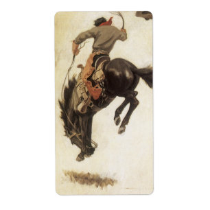 Cowboy, Bronco Buster-onderzoek door NC Wyeth Etiket