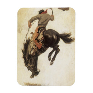  Cowboy, Bronco Buster-onderzoek door NC Wyeth Magneet