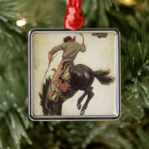  Cowboy, Bronco Buster-onderzoek door NC Wyeth Metalen Ornament