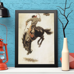  Cowboy, Bronco Buster-onderzoek door NC Wyeth Poster