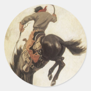  Cowboy, Bronco Buster-onderzoek door NC Wyeth Ronde Sticker