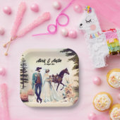 Cowboy, Bruid & Paard Bruiloft Papieren Bordje (Feest)