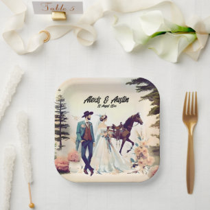 Cowboy, Bruid & Paard Bruiloft Papieren Bordje