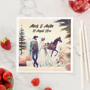 Cowboy, Bruid & Paard Bruiloft Servet