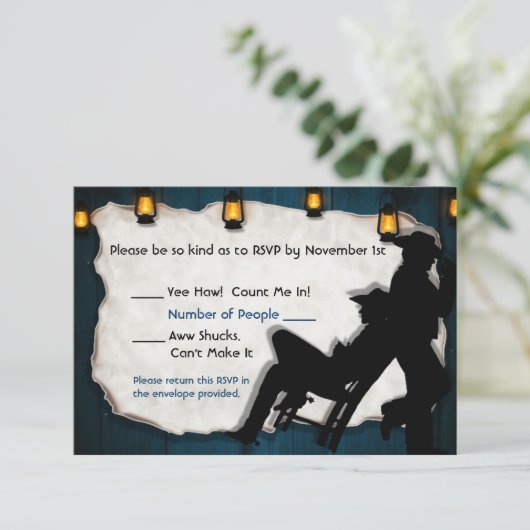 Cowboy Bruidegom II Aangepaste Gay Trouw RSVP Kaar Kaart (Staand voorkant)