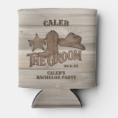 Cowboy Bruidegom Rustieke Houtsnede Fun Bachelorfe Blikjeskoeler (Voorkant)
