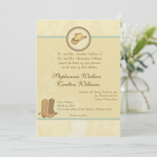 Cowboy bruiloft uitnodiging (Staand voorkant)
