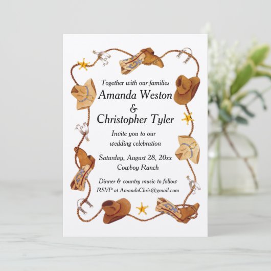 Cowboy bruiloft uitnodigingen (Staand voorkant)