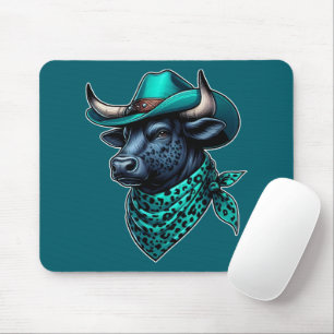 Cowboy Bull met turquoise Pet en gepatenteerde sja Muismat