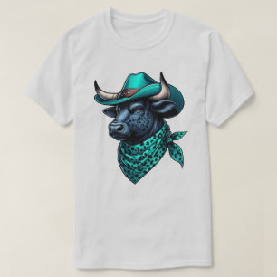 Cowboy Bull met turquoise Pet en gepatenteerde sja T-shirt