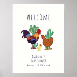 Cowboy Cactus Haan Kip Baby Shower Welkom Poster