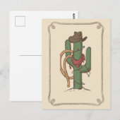 Cowboy Cactus Illustratie Briefkaart (Voorkant / Achterkant)