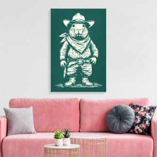cowboy capybara canvas afdruk