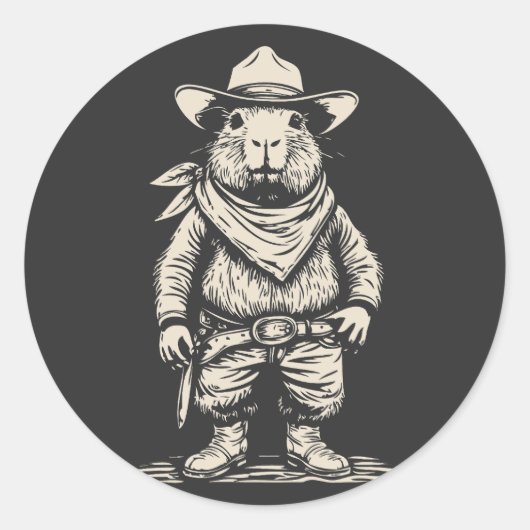 cowboy capybara ronde sticker (Voorkant)