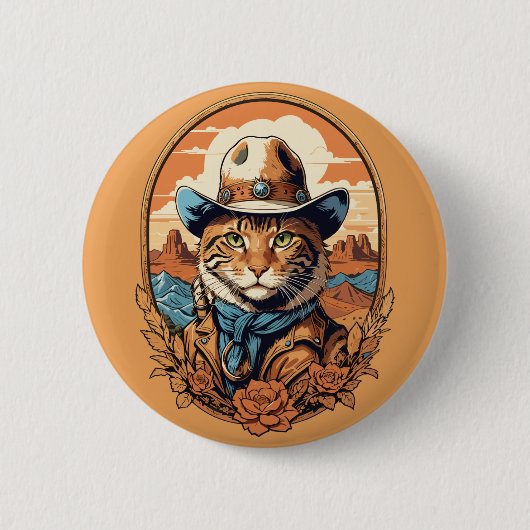  Cowboy Cat Design Ronde Button 5,7 Cm (Voorkant)