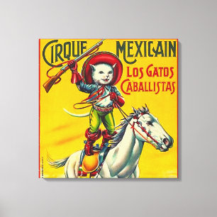 Cowboy Cat Mexican Circus Vintage Poster Art Canvas Afdruk