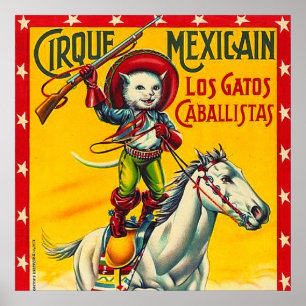 Cowboy Chat Mexicain Cirque Poster vintage Art
