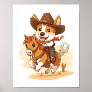 Cowboy Corgi � Westerse Rodeo Hond Poster