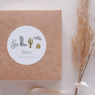 Cowboy Country Baby shower Favor Ronde Sticker