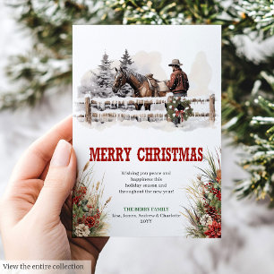 Cowboy country kerst wenskaart bewerkbaar feestdagenkaart