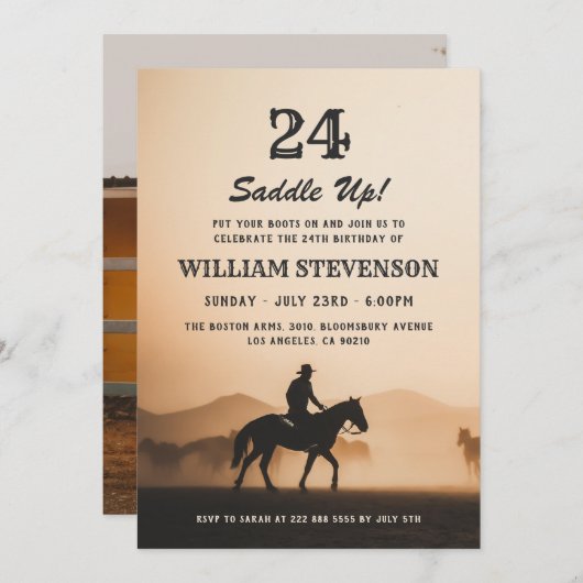 Cowboy Country rustieke foto 24e verjaardag Kaart (Voorkant / Achterkant)