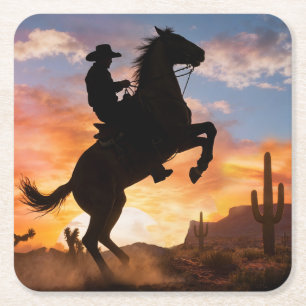 Cowboy Country Western Paard Vierkante Kartonnen Onderzetter