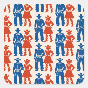 Cowboy & Cowgirl Americana Vierkante Sticker