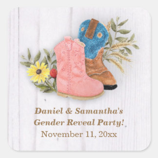 Cowboy/Cowgirl Bootie Wit Hout Geslacht Onthullen Vierkante Sticker