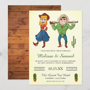 Cowboy Cowgirl caricature Couple Faire-part de mar