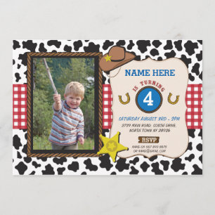 Cowboy Cowgirl Foto Birthday Party Cow Boy Invite Kaart
