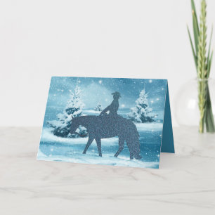 Cowboy Cowgirl Horse Winter Scene Vakantie Kaart