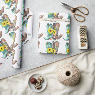 Cowboy cowgirl laarzen westerne zonnebloemoes cadeaupapier