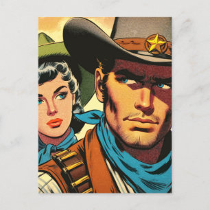 Cowboy/Cowgirl Retro Comics Briefkaart