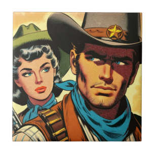 Cowboy/Cowgirl Retro Comics Tegeltje