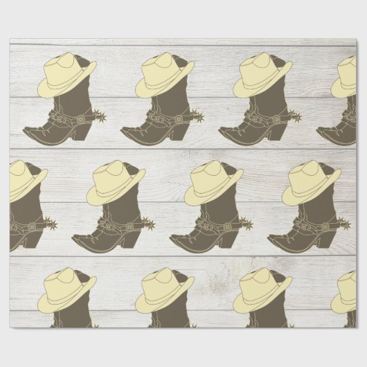 Cowboy Cowgirl Rustiek Hout Cadeaupapier (Vlak)