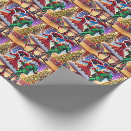 Cowboy Cowgirl Santa Country Dansers Kerstmis Cadeaupapier (Hoek)