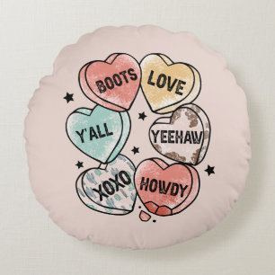 Cowboy Cowgirl Theme Hearts Rond Kussen