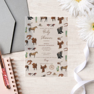 Cowboy Cowgirl Western Rodeo Country Baby shower Vellum Uitnodigingen