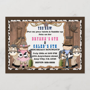 Cowboy & Cowgirl Western verjaardagsfeest uitnodig Kaart