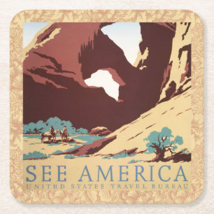 Cowboy Desert Westerne paarden Vierkante Kartonnen Onderzetter