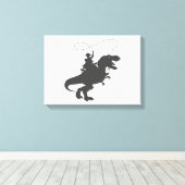 Cowboy die dinosaurus in het prehistorische tijdpe canvas afdruk (Insitu (Houten vloer))