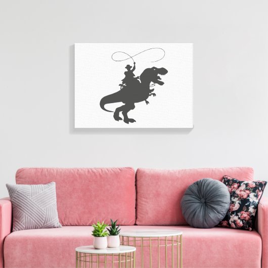 Cowboy die dinosaurus in het prehistorische tijdpe canvas afdruk (Insitu (Woonkamer))