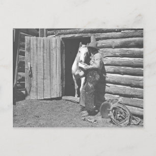 Cowboy die een brief leest. briefkaart