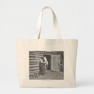 Cowboy die een brief leest grote tote bag