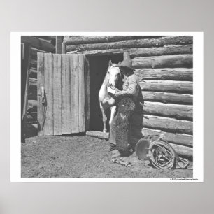 Cowboy die een brief leest. poster