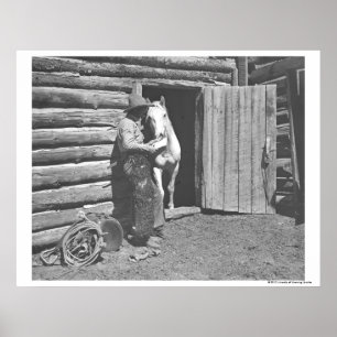 Cowboy die een brief leest poster