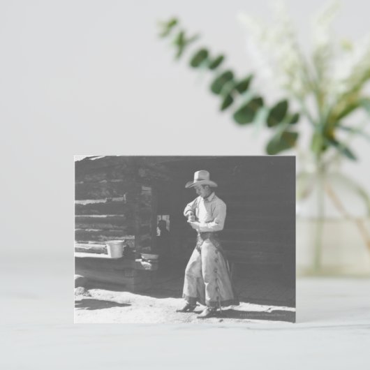 Cowboy die eet van een Peter Pan pindakaas kan. Briefkaart (Staand voorkant)