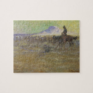 Cowboy die vee hoedt op het gebied door Lon Megarg Legpuzzel