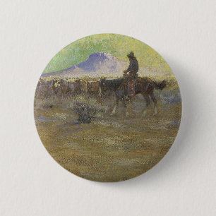 Cowboy die vee hoedt op het gebied door Lon Megarg Ronde Button 5,7 Cm